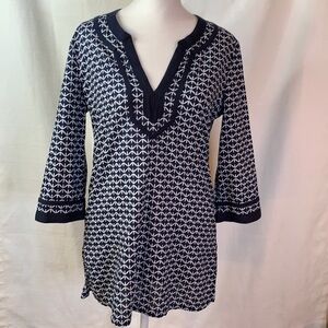 J. Crew Navy and White Moroccan Print Tunic